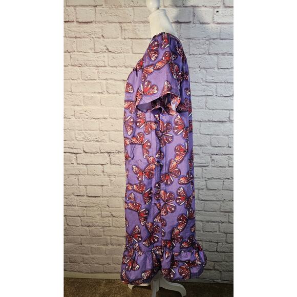 Anthony Richards Purple Red‎ Butterflies Mumu Dress Size XL NEW Short Sleeve - Picture 7 of 11